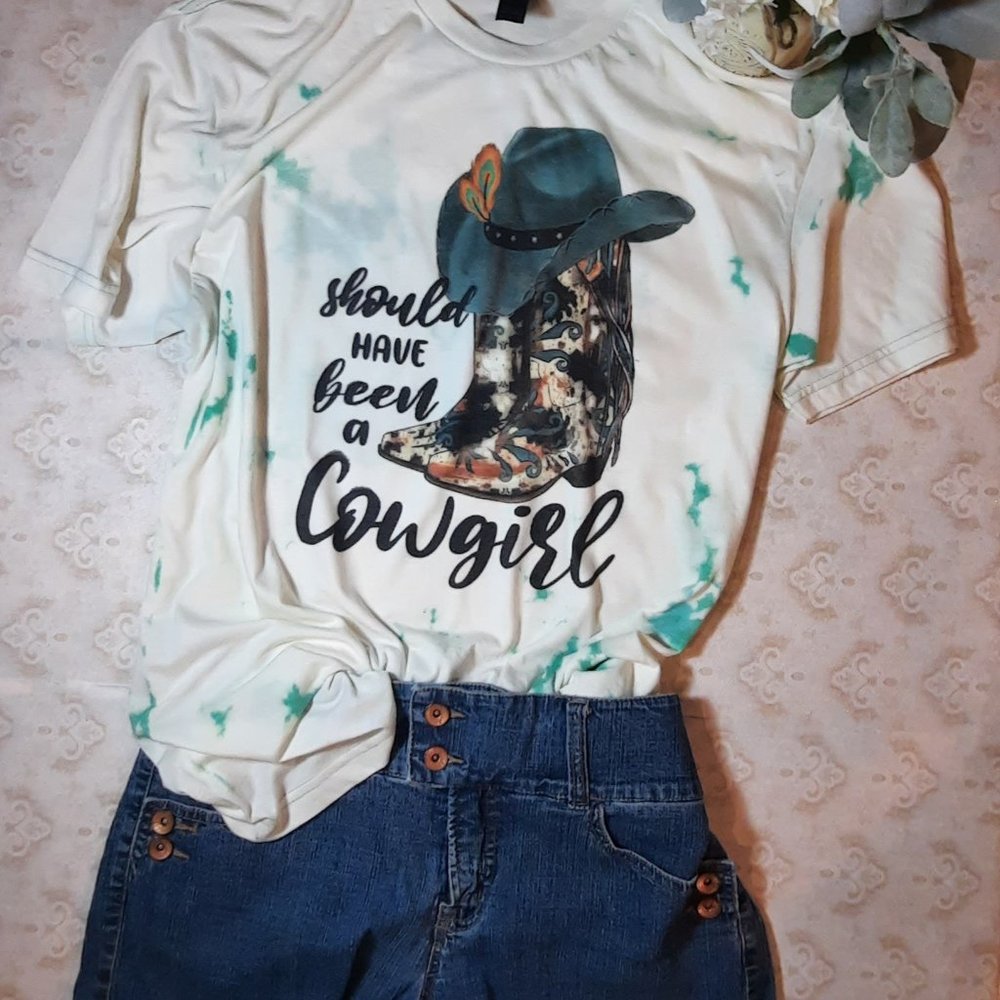 New -Large Unisex, George, color White with Green-Bleached SublimationT-Shirt